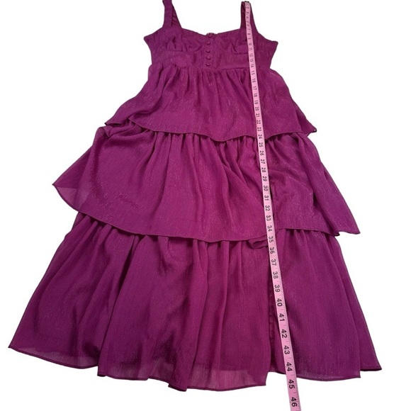 Lulus Tier for the Drama Magenta Purple Lurex Tiered Midi Dress - Picture 13 of 15